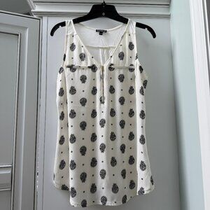 Express Zipper Detail V-Neck Paisley Sleeveless Mixed Material Blouse, Size M